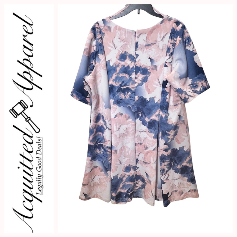 Tiana B. Blue Pink Coral Floral Short Sleeve Dress